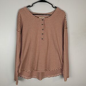 Madewell Women’s Large Double-Faced Long Sleeve Henley Tee Striped Buttons